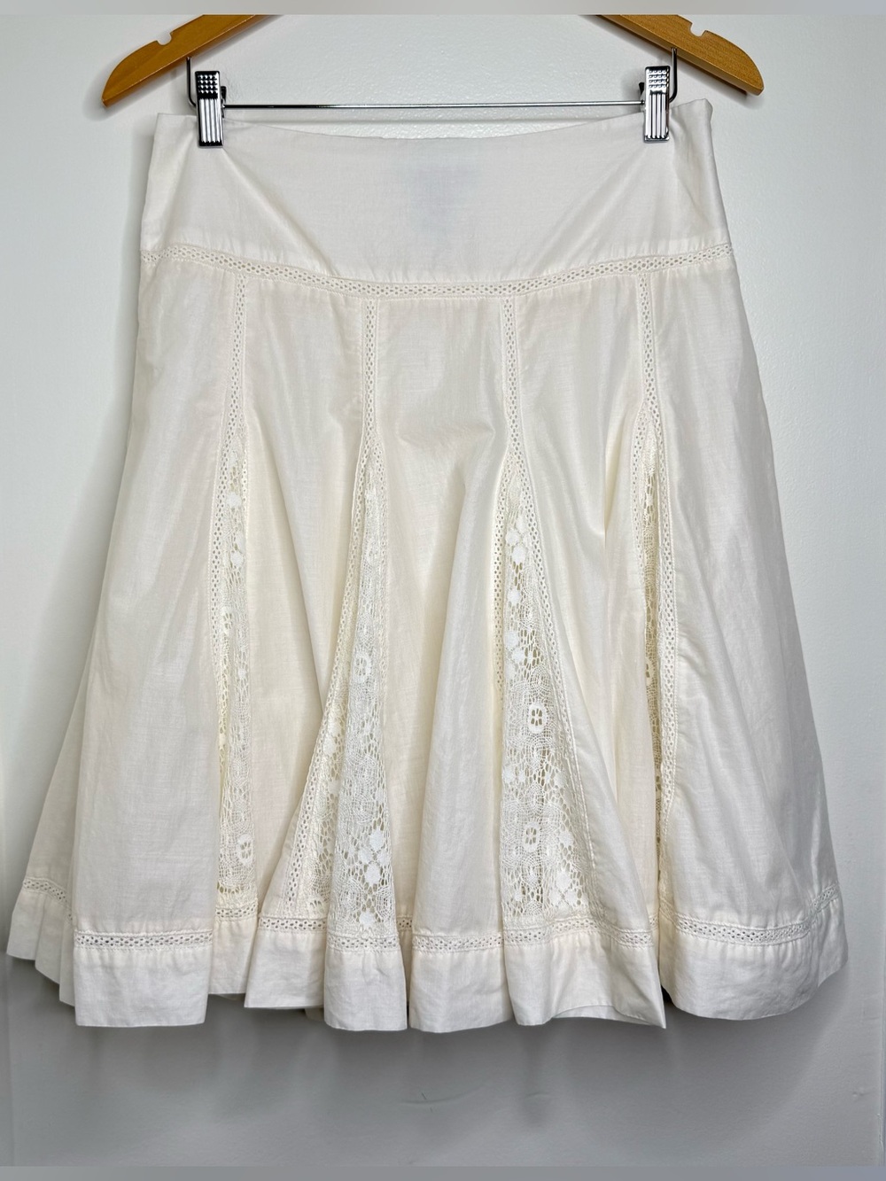 Apt 9 Cotton Ivory Skirt Lace Panels Women’s Size 8 Lined Feminine Romantic
